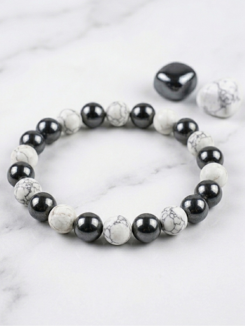 Howlite & Hematite Crystal Bracelet – Anxiety Relief | Grounding Energy |